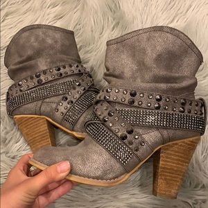 Dark grey studded wedge booties
